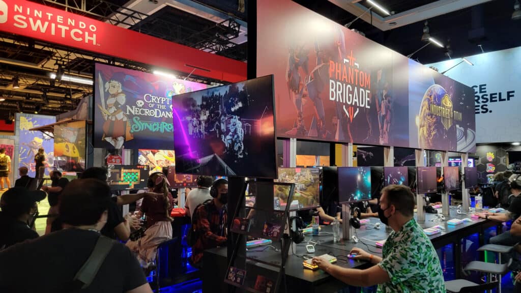 The Phantom Brigade and Industries of Titan demos at the Brace Yourself Games booth at PAX West 2022.