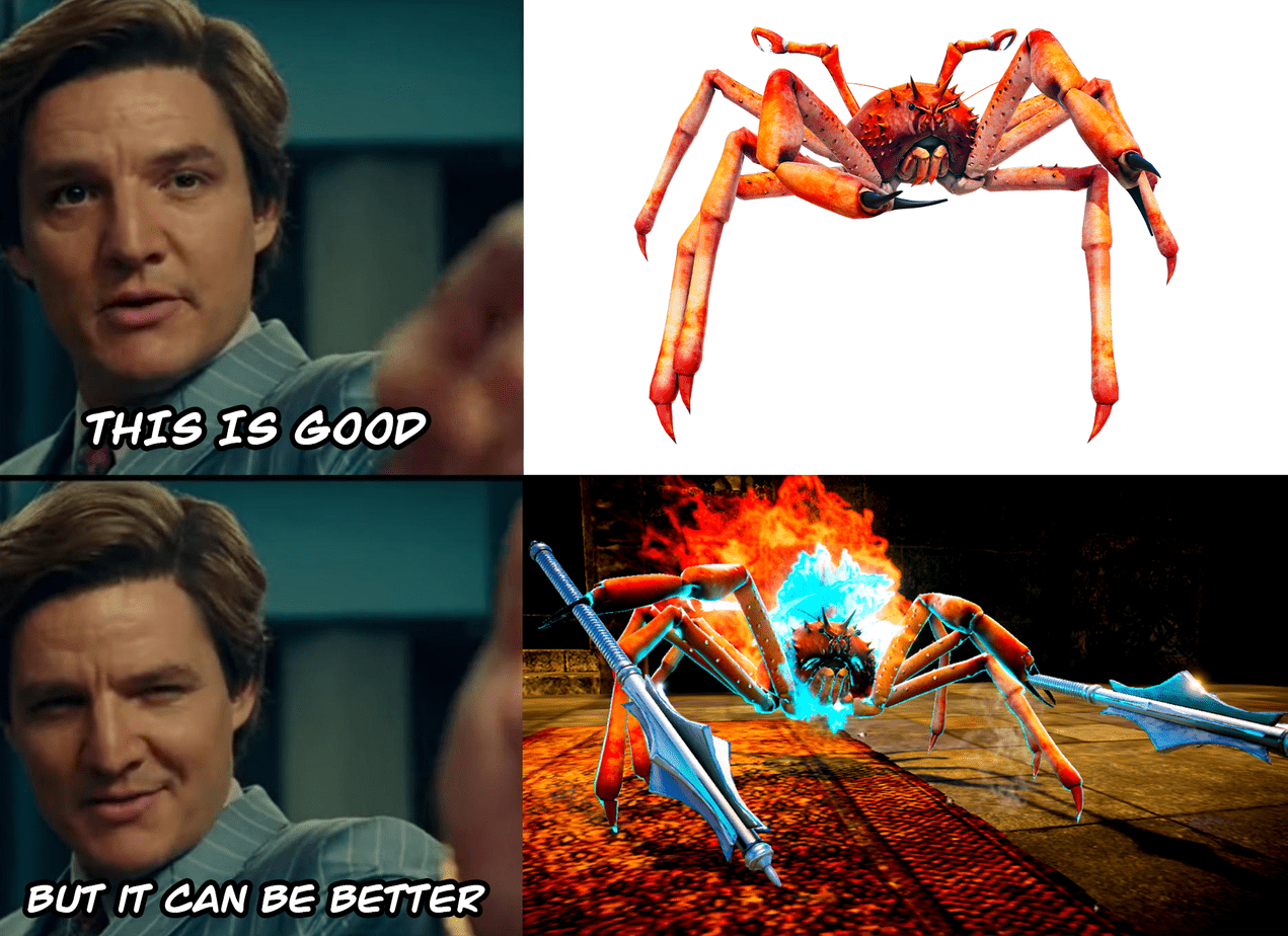 Fight Crab's Spider Crab in the "This is Better" meme template.